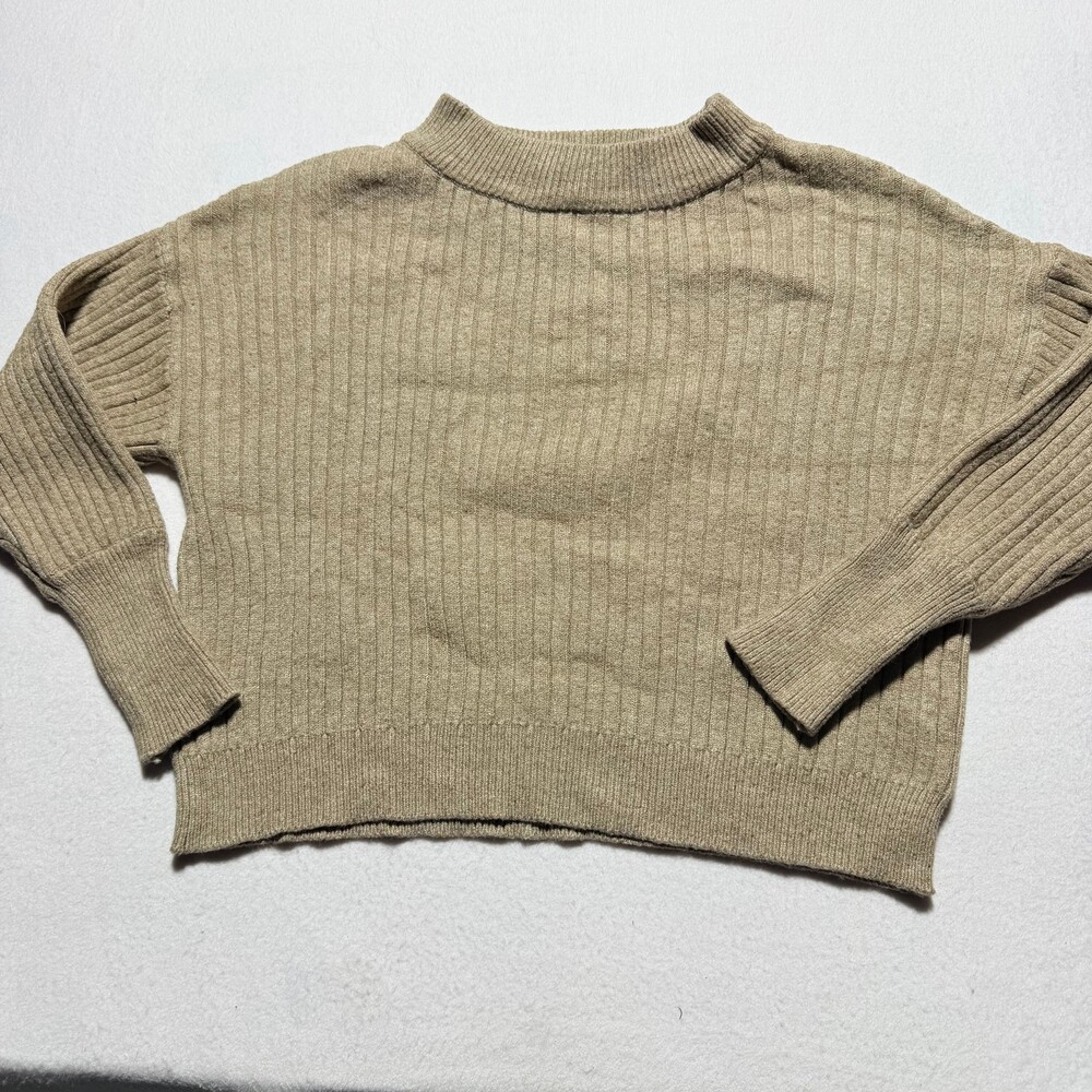 Poof New York 2550686 Beige Tan Ribbed Mock Neck Sweater Small